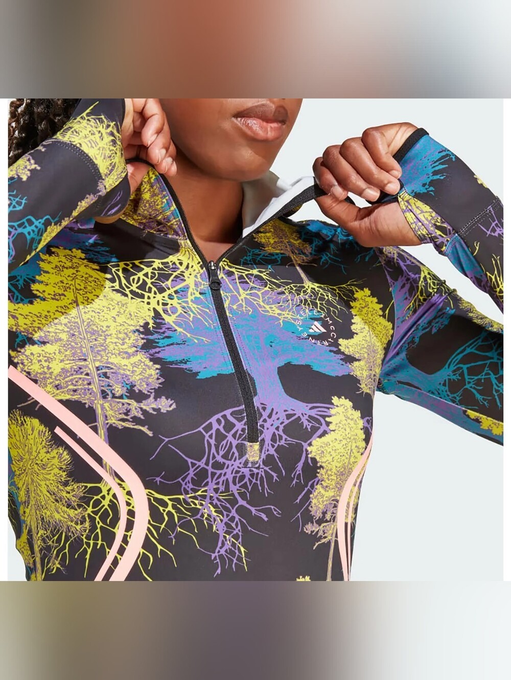 Adidas by Stella McCartney Black Multicolor Tree-Print Zip Hoodie - Picture 2 of 9